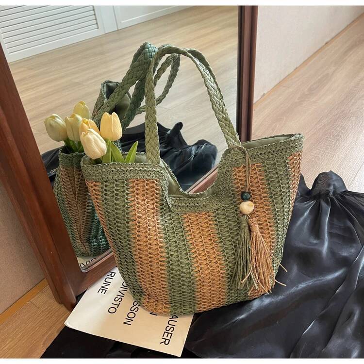 Autumn New Women s Crossbody Bag Casual Grass Woven Women s Large Capacity New Single Shoulder Commuting Woven Bag Beach Bag Autumn New Designer Bag