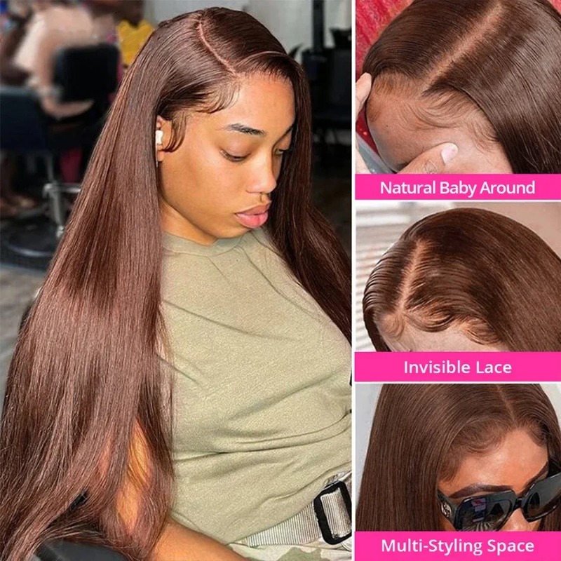 Chocolate Brown Straight Lace Front Wigs Hd Transparent Lace Pre-Cut Transparent Lace Frontal Wig Pre Plucked Remy Wear And Go 13x4 Brazilian Human Ha
