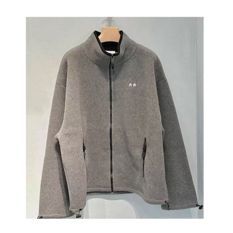 Outdoor womens coat jacket designer women jacket spring stand collar plush letter embroidery warm windproof jacket fashion and casual loose grey womes top