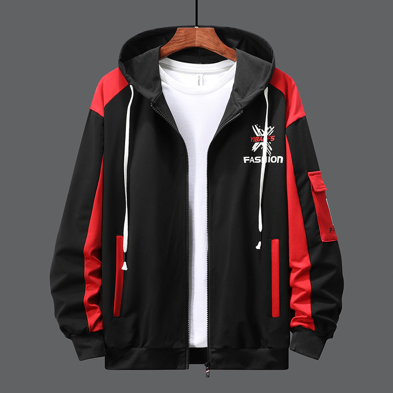 Spring and autumn fashion hooded thin cardigan sweater youth boys casual trend sports top American jacket men