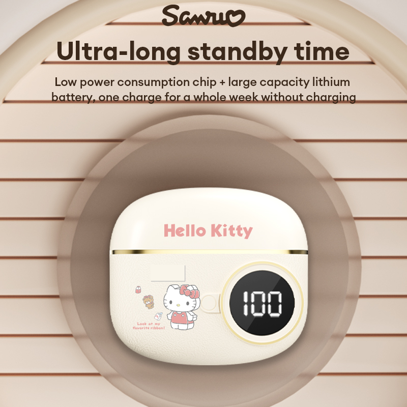 Sanrio Hello Kitty TWS Bluetooth Headphones HIFI Sound Quality Music Earphones JJ-08 Semi-In-Ear LED Digital Display Long Battery Life Gaming Earbuds