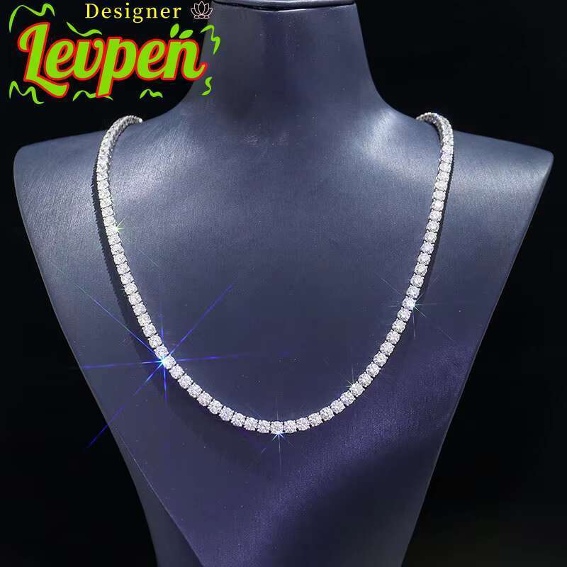Designer LevpeFine Jewelry Moissanite Tennis Chain Pass Diamond Tester Round Cut VVS Moissanite Stone Tennis Necklace 925 Sterling Silver OACOCANeckla