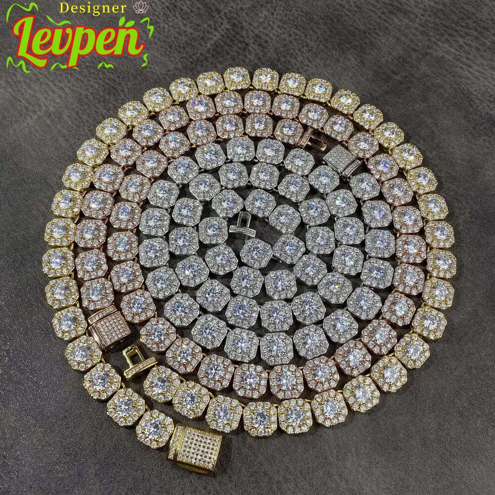 925 Hiphop Fine Sterling Jewelry Silver D VVS Diamond Moissanite 10mm Cluster Tennis Chain Mens Necklace OACOCA