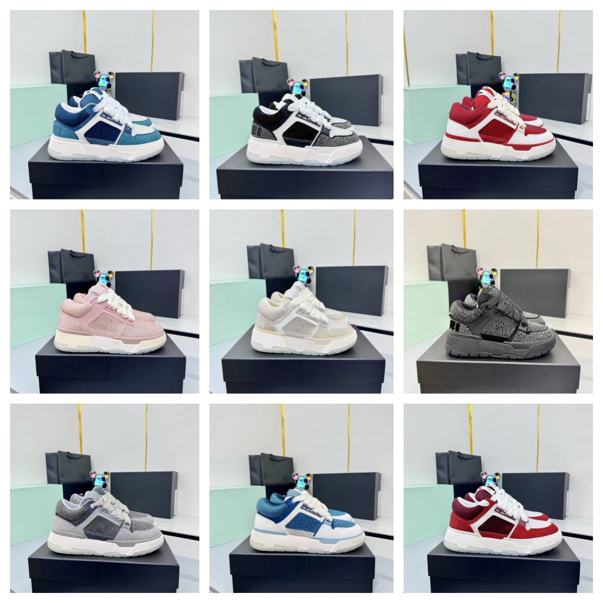 Designer Shoes Fashion Casual Shoes Diamond Studded Couple Sports Shoes Lace Up Flat Shoes Height Increasing Non Slip Rubber Sole Sneakers size 35-45