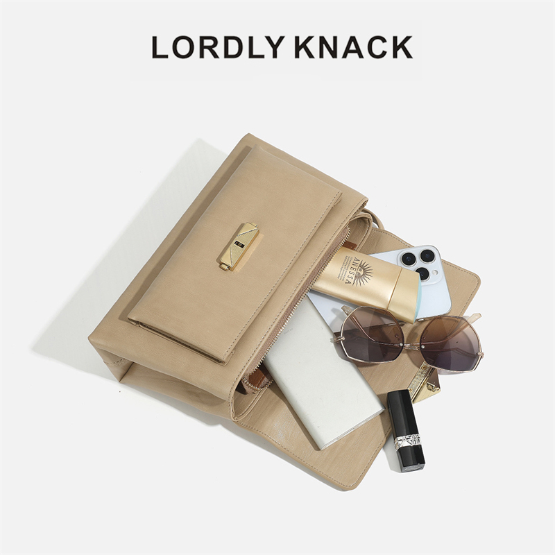 LORDLY KNACK designer bag light luxury genuine leather casual flap bag high-quality vintage large capacity tote bag for woman