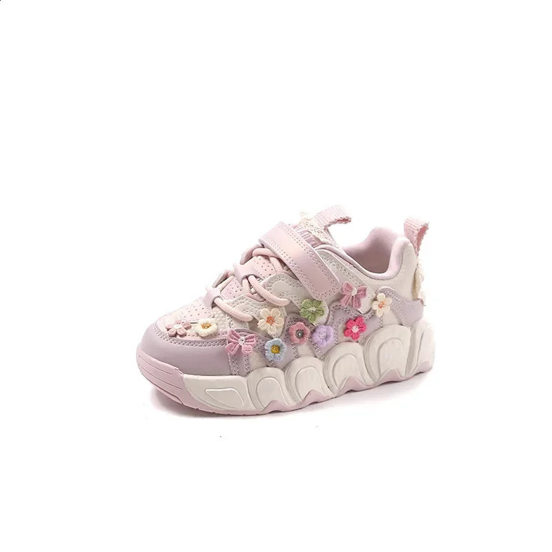 Spring Autumn Childrens Breathable Flowers Bread Girls Knot Student Style Casual Shoes Comfortable Soft Soled Footwear H260130