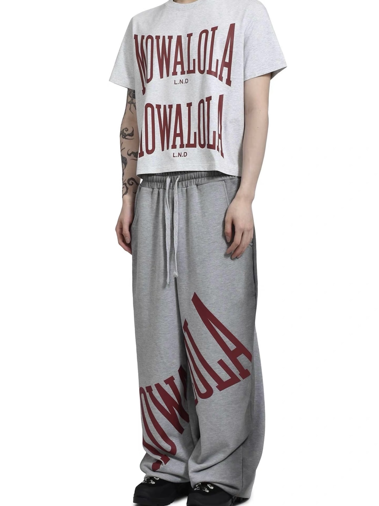 Men's Pants Mowalola STAMP JOGGERS GRAY Dyed Vintage Baggy Loose Wide-Leg Gray Sweatpants