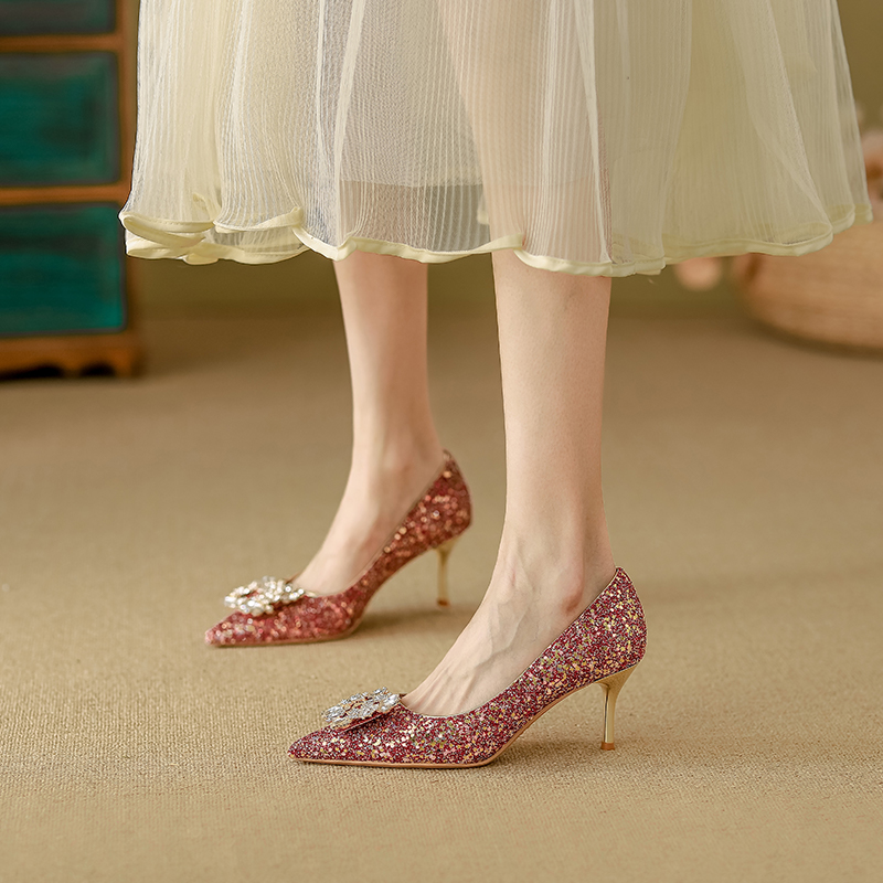 YUANLITONG Blinding Rhinestone Heels Women's Leisure Gentle High Heel Fashion Minimalist Style Shoes Party fashion 2025-2026