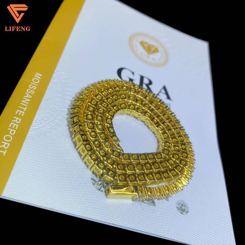 New Arrival Fine Jewelry High Quality 925 Silver Necklace 4MM Iced Out VVS Moissanite Diamonds Gold Plated Hiphop Tennis Chain