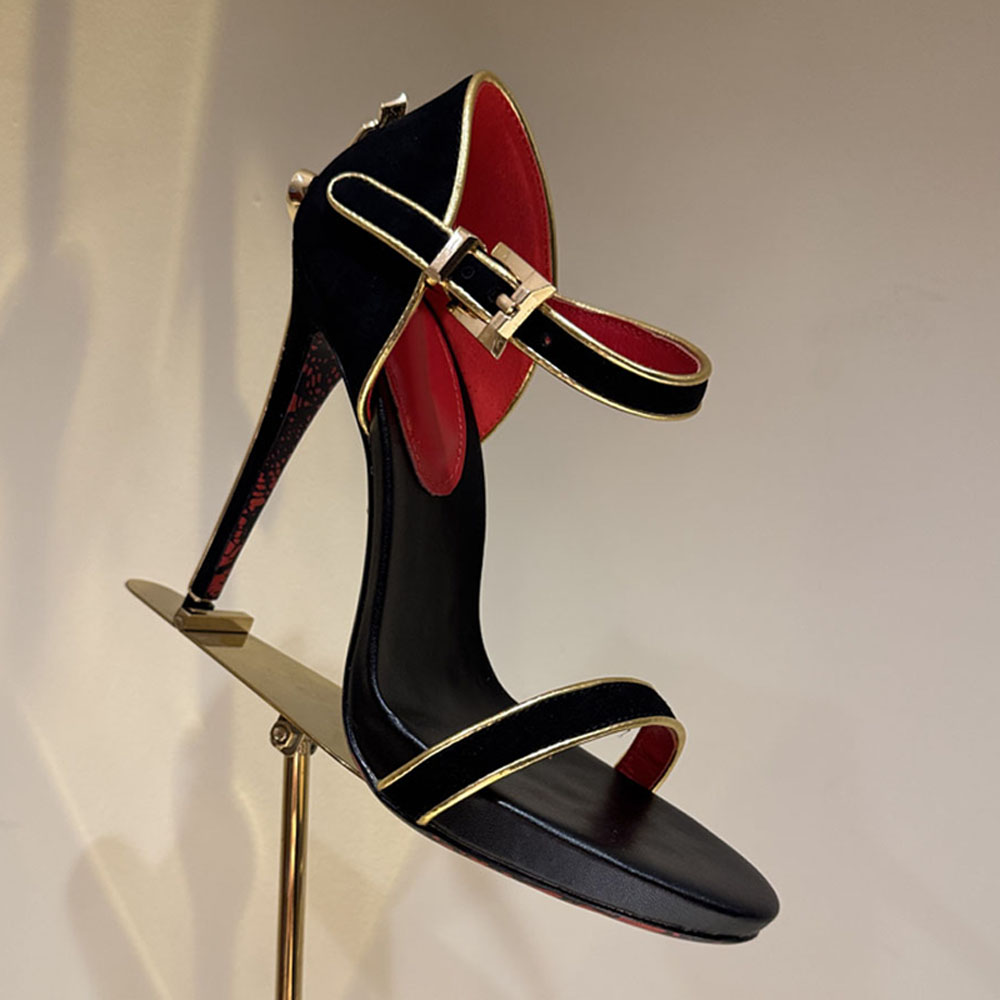 new Metallic dagger shaped Embellished sandals open toes Ankle strap Stiletto heels Platform sandals luxury designer High heels shoes party Evening shoes 12cm