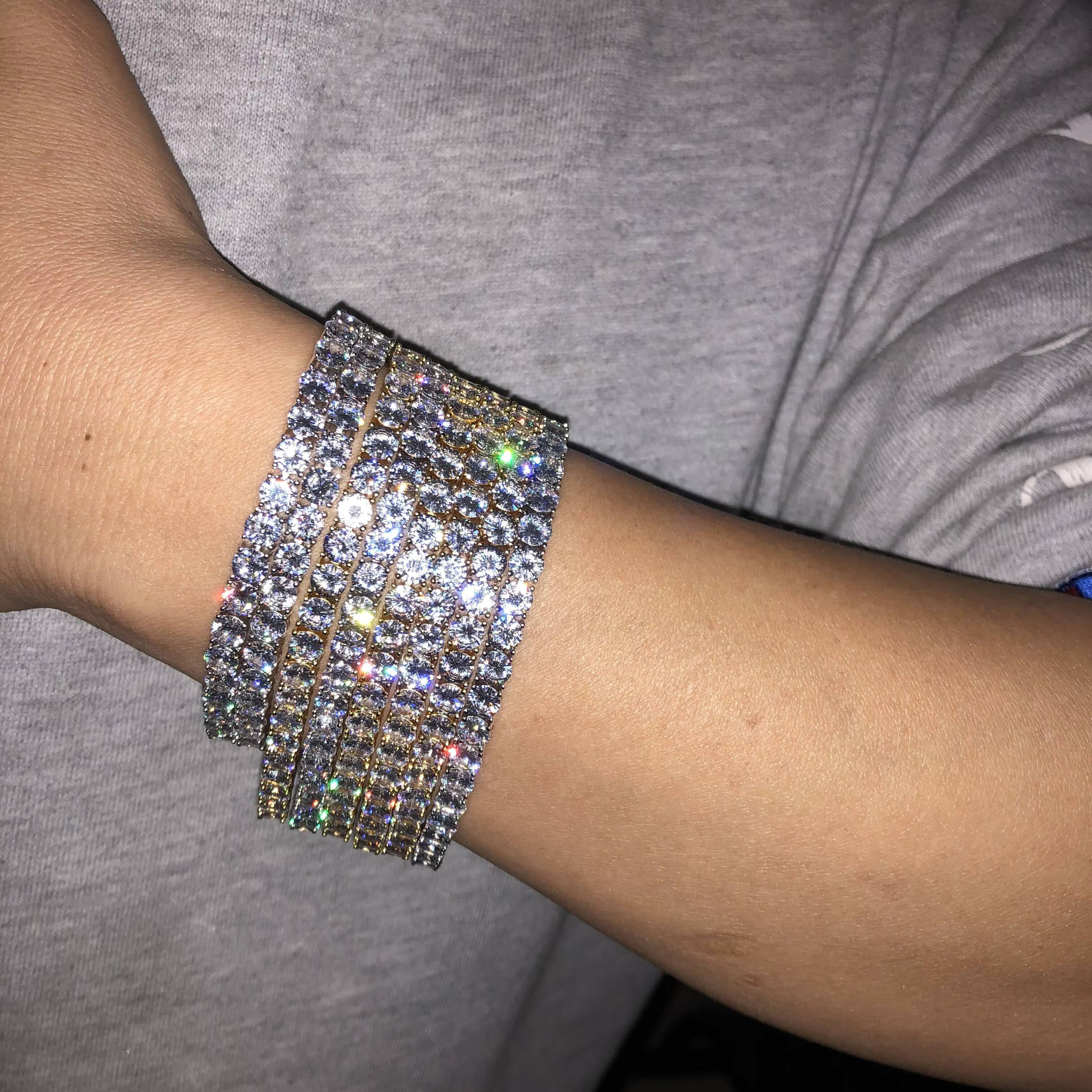 Shiny spring buckle tennis bracelet 3mm 4mm 5mm brass and zirconia single row chain hip hop minimalist