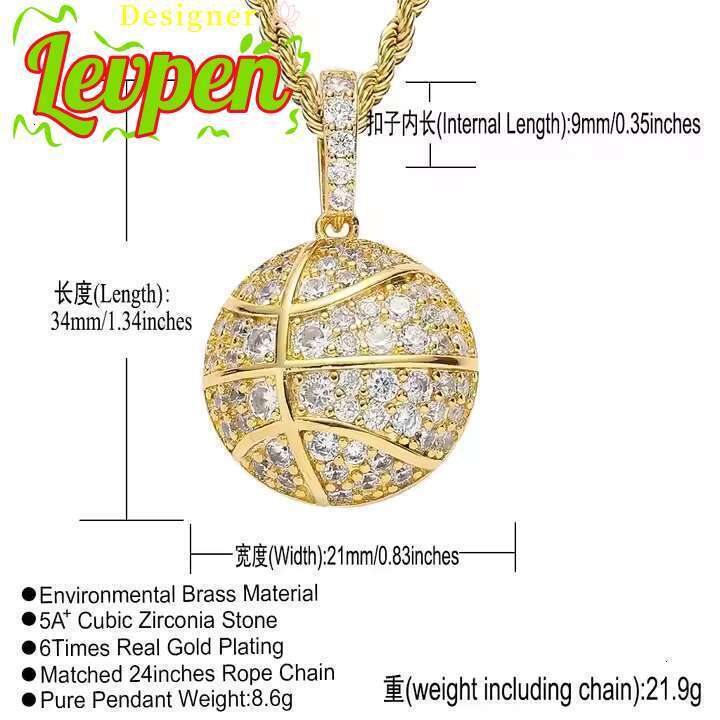 Designer LevpeFashion Hip Hop Basketball Shape Brass Pendant Necklace Iced Out Moissanite with Rhodium Plating Gold and Anniversary Jewelry OACOCANeck