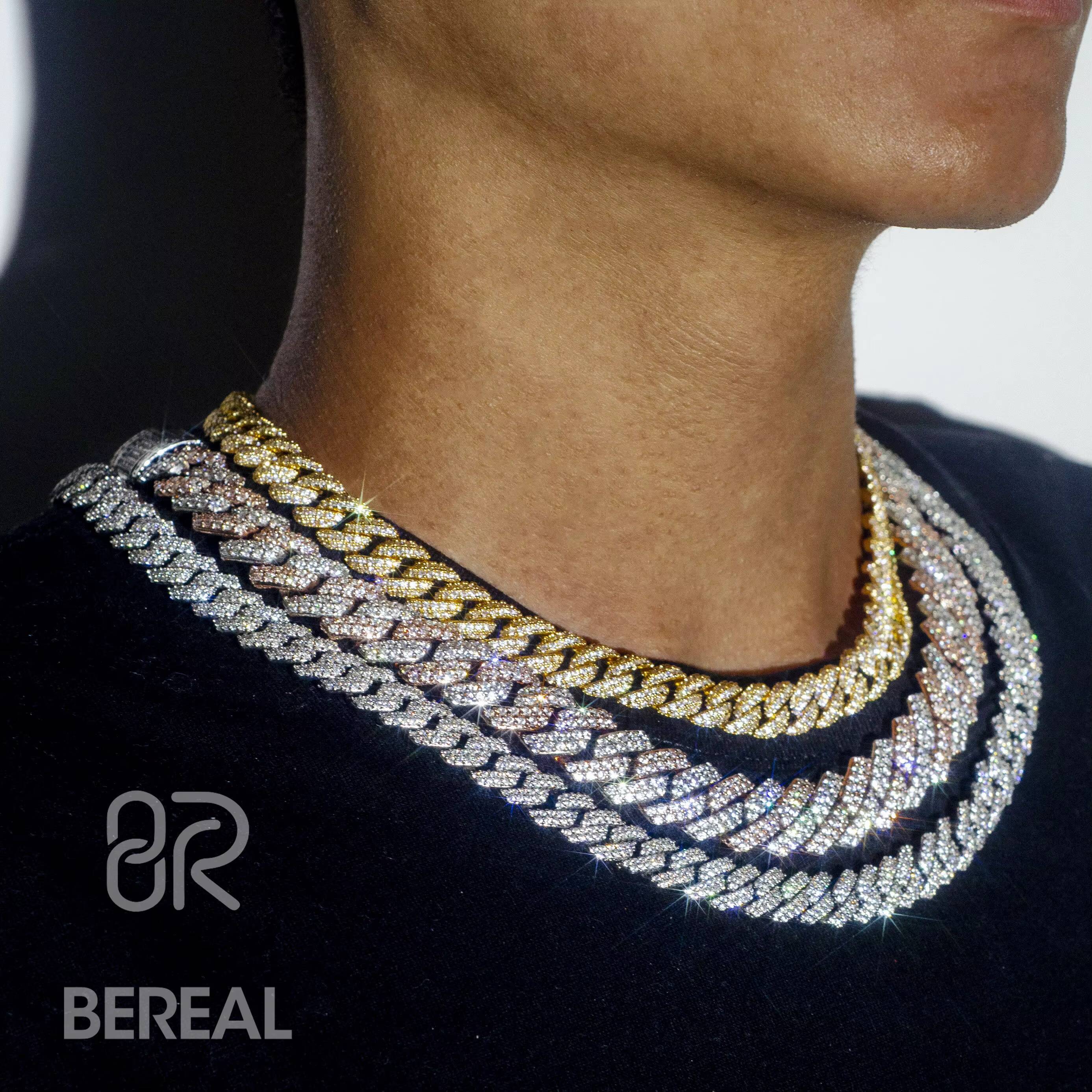 Hot Selling 9MM Real Gold Vvs Moissanite Cuban Chain Necklace Iced Out Round Brilliant Cut Diamond Cuban Bracelet Fine Jewelry