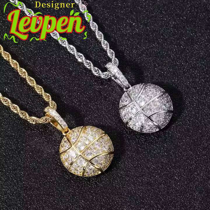 Designer LevpeFashion Hip Hop Basketball Shape Brass Pendant Necklace Iced Out Moissanite with Rhodium Plating Gold and Anniversary Jewelry OACOCANeck