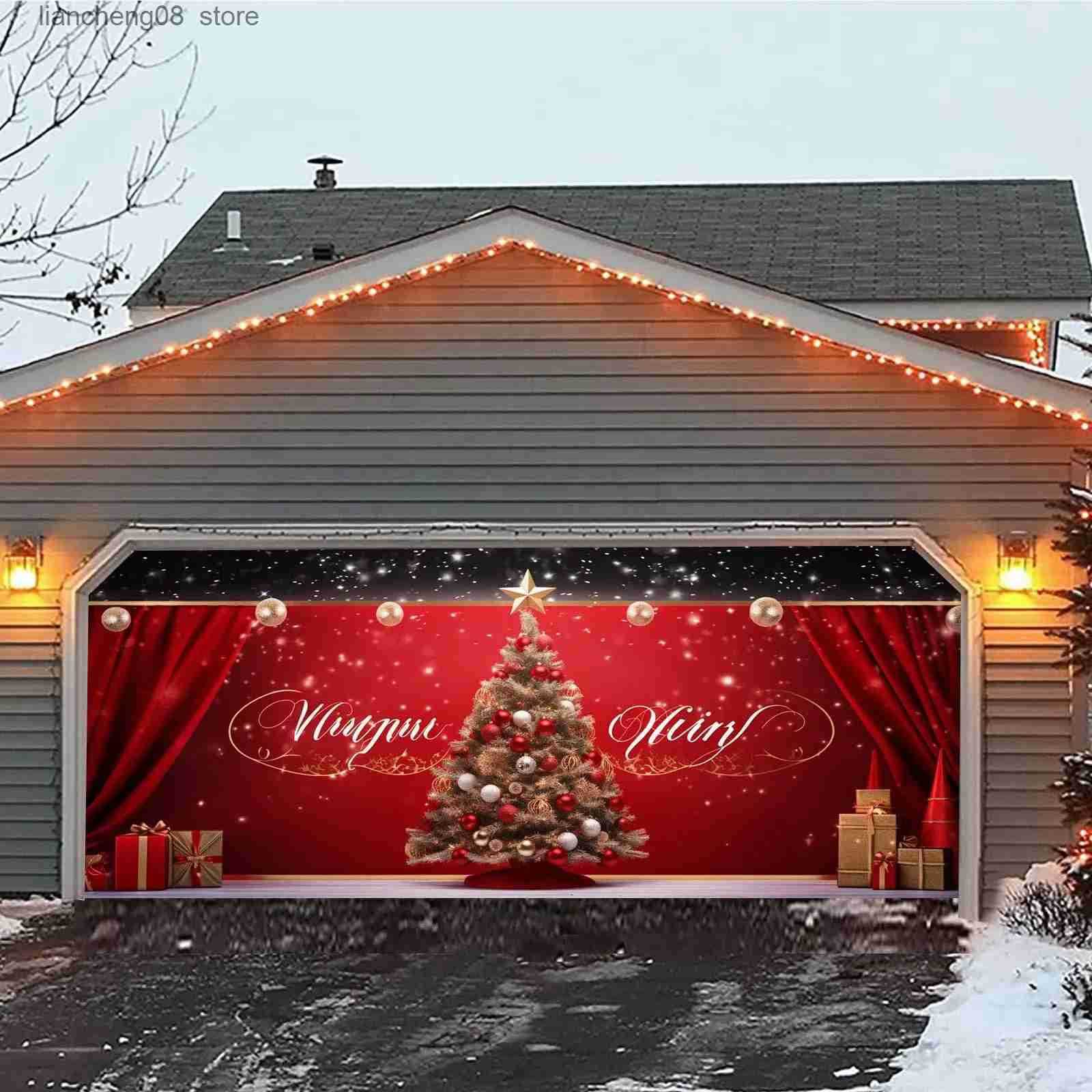 Merry Christmas Holiday Banner Garage Door Hanging Cloth Festive Outdoor Door Cover Decoration Christmas Decorations 2024 Z250821