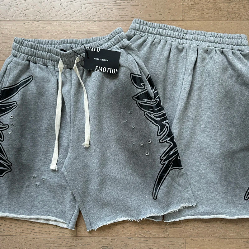 American High Street Summer New Style Shorts Fashion Hip-hop Men's Do Old Ripped Print Short Pants