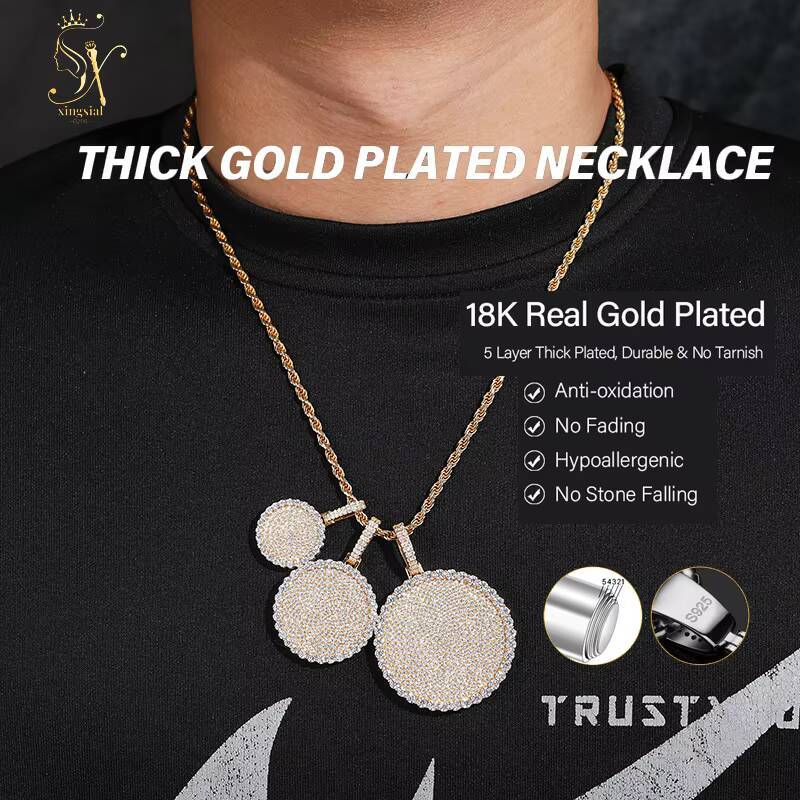 18K Gold Plated Jewelry Pass Diamond Tester 925 Sterling Silver Vvs Hiphop Diamond Necklace Round Hiphop Moissanite Pendant