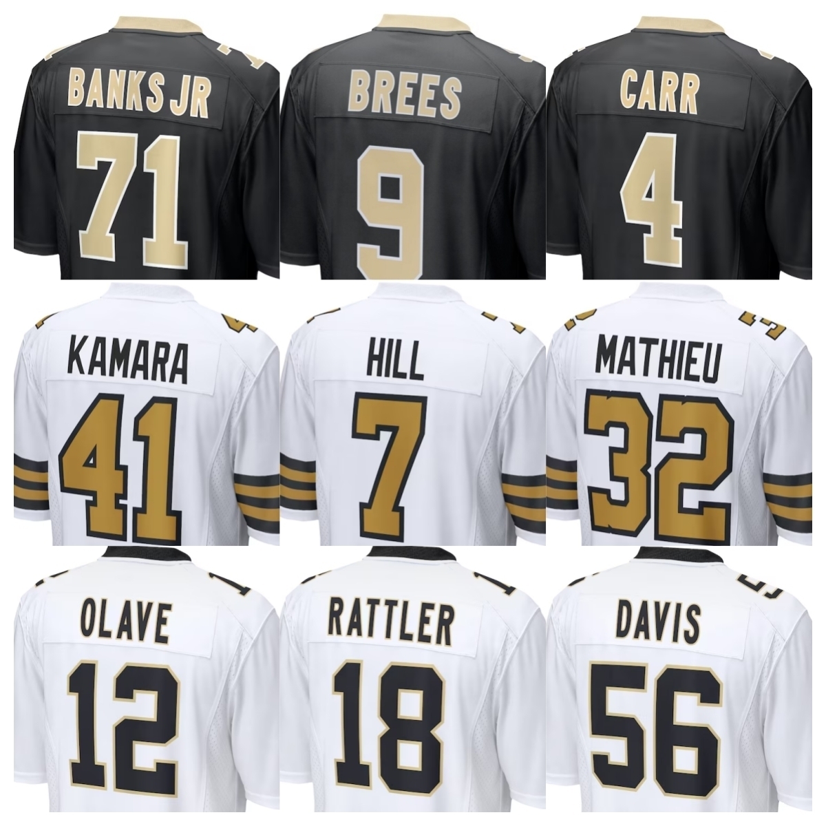 Drew Brees Saints Jersey Football Kelvin Banks Jr Derek Carr Alvin Kamara Rashid Shaheed Blake Grupe Tyrann Mathieu Pete Werner Alontae Taylor Ugo Amadi Women Youth