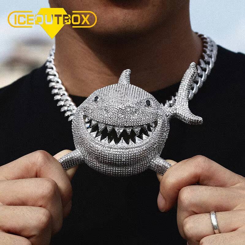 New Design Iced Out Hip Hop Big Size Shark Charm Pendants Necklace for Men