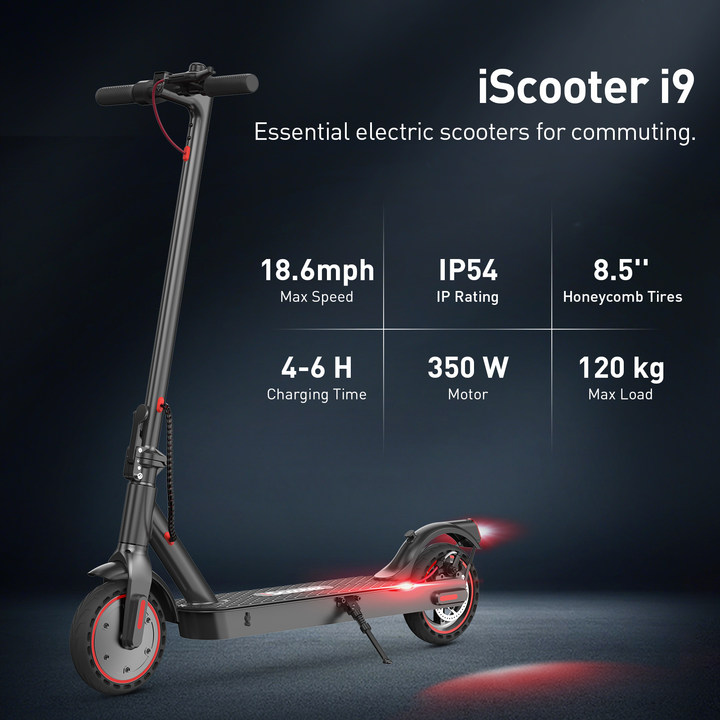 iScooter i9 Electric Scooter 350W Motor, 30km/h Max Speed, 8.5" Honeycomb Tires, 7.5Ah Battery, APP Bluetooth, E-ABS+Disc Brake, LED Display, IP5