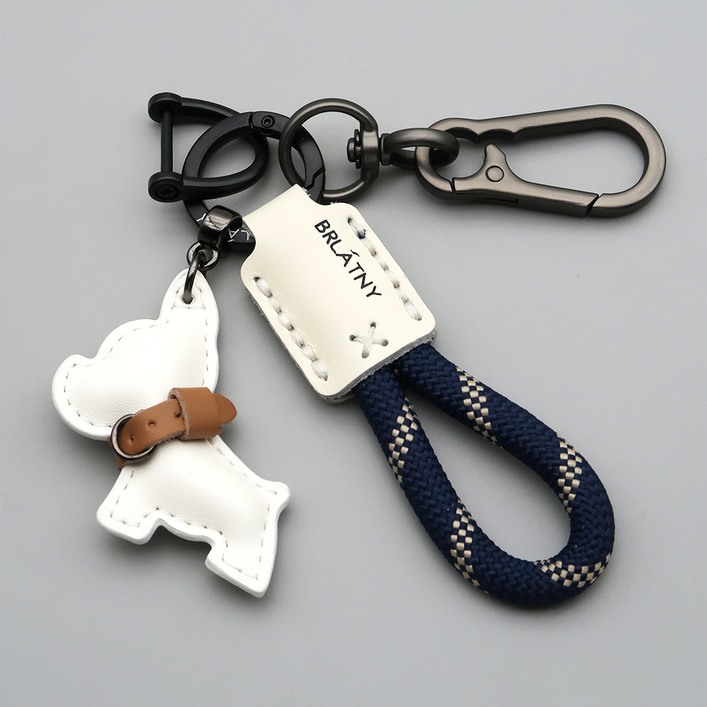 French Bulldog Keychain Handmade Leather Dog Tag Keyring Braided Lanyard Strap Anti Loss Key Holder for Car Keys Pet Gift Idea Custom Animal Bag Charm