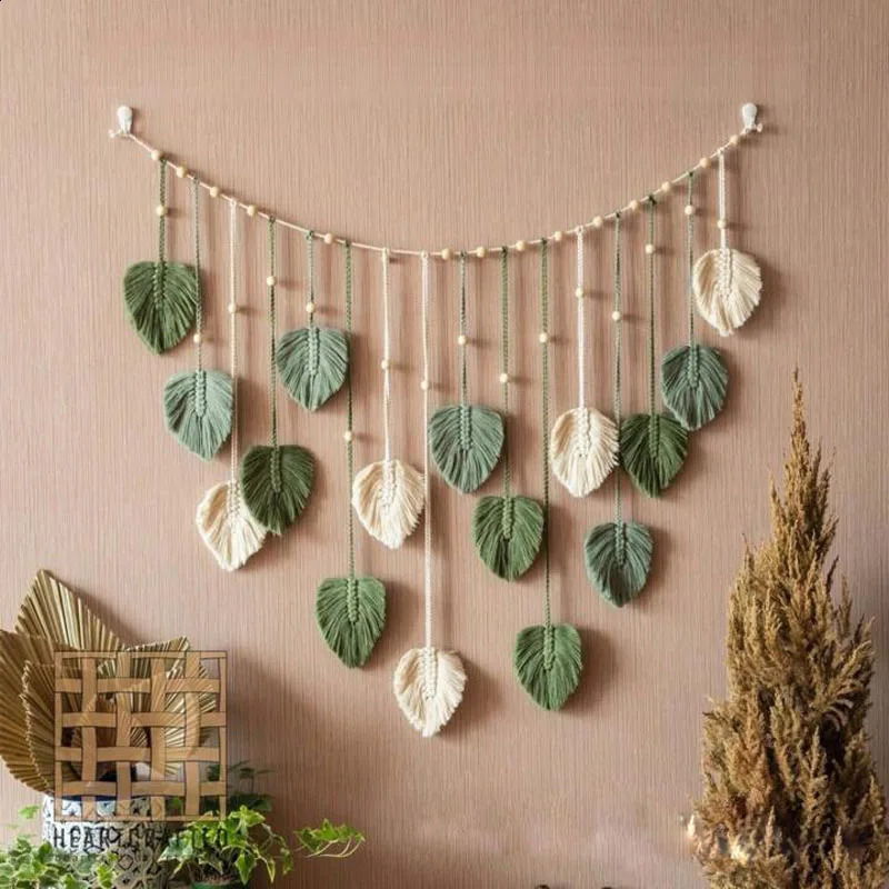 120x75cm Bohemian Handwoven Leaf Wall Hanging Tapestry with Tassels Natural Fiber Macram Chic Wall Decor for 250818