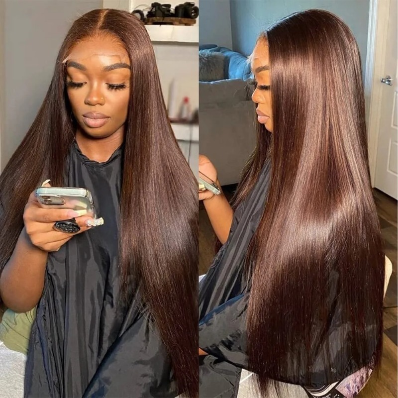 Chocolate Brown Straight Lace Front Wigs Hd Transparent Lace Pre-Cut Transparent Lace Frontal Wig Pre Plucked Remy Wear And Go 13x4 Brazilian Human Ha