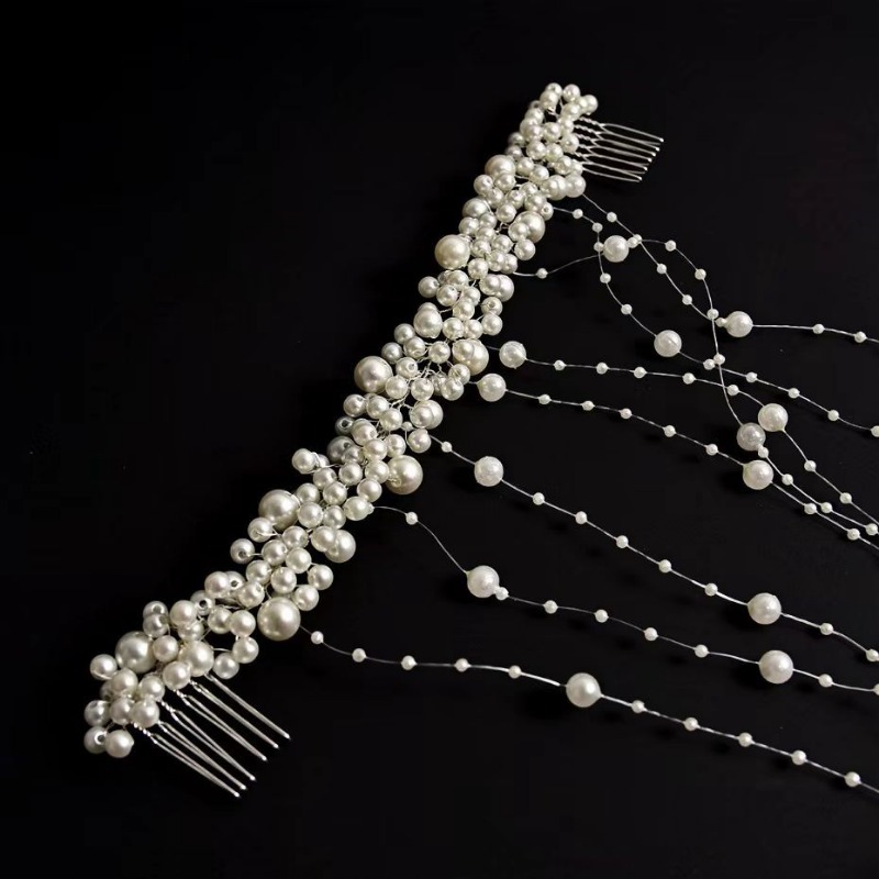 Pearl Bridal Hair Accessory - Elegant Tassel & Wave Design for Weddings