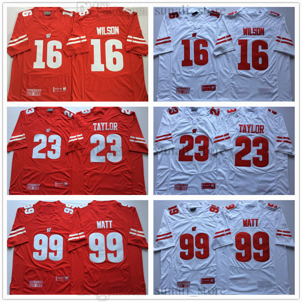 Men's Wisconsin College Badgers Football Jersey 23 Jonathan Taylor 16 Russell Wilson 99 J.J. Watt 5 Graham Mertz 12 Alex Hornibrook All Stitched