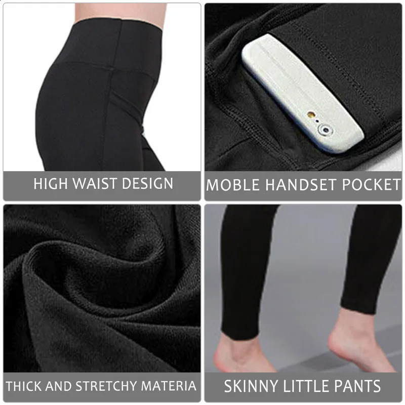 Winter Tummy Control Solid Color High Waist Women Fitness Leggings Push Up Pockets Butt Lift Yoga Pants Sport Running Woman Pant 250821
