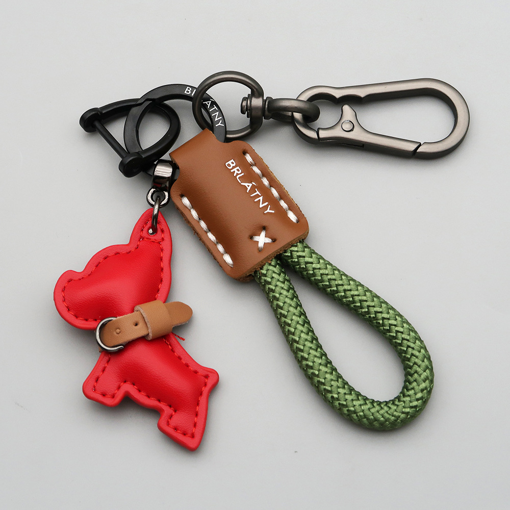 French Bulldog Keychain Handmade Leather Dog Tag Keyring Braided Lanyard Strap Anti Loss Key Holder for Car Keys Pet Gift Idea Custom Animal Bag Charm