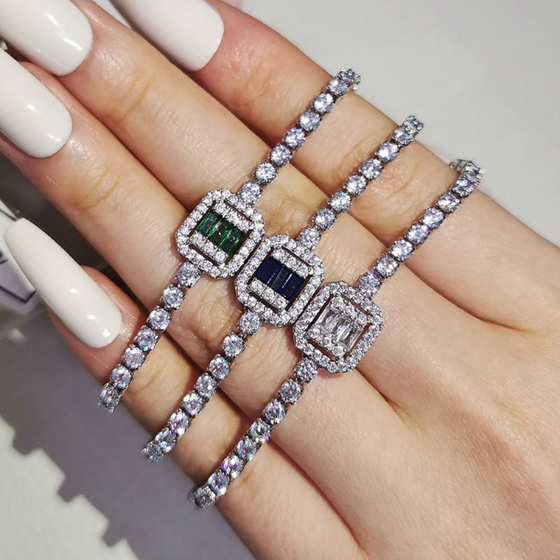 Ladies' Multicolor Diamond Accent Bracelet - Hollow Design Available in Blue/Green/Red