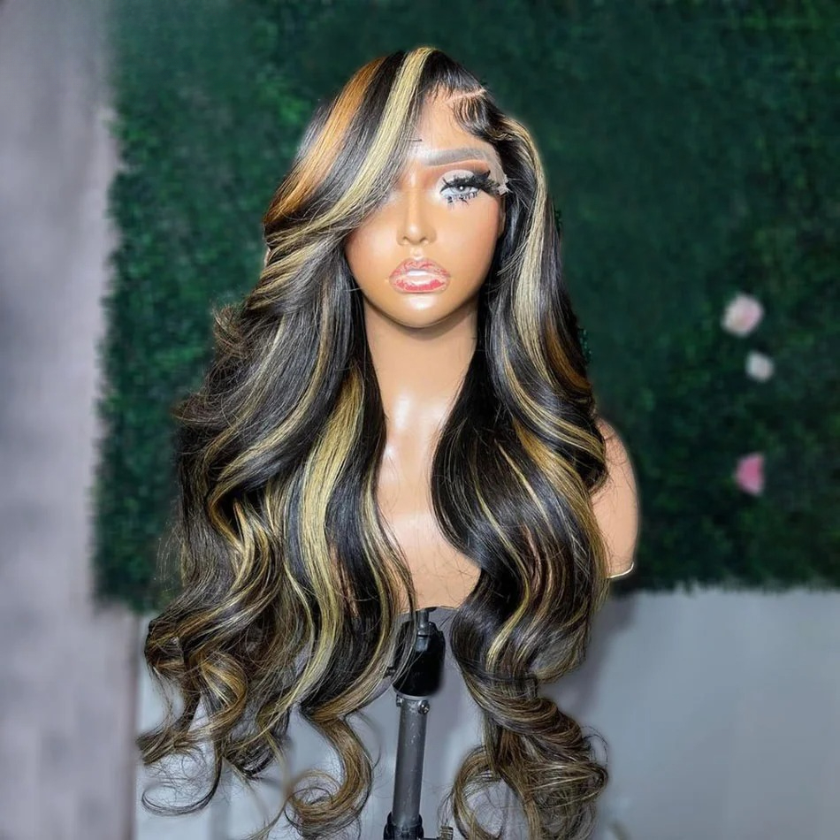 613 Blonde With Black Highlight Wig Human Hair 13X4 Brazilian180 Density HD Transparent Lace Front Wigs Body Wave Pre Plucked Ready To Wear Synthetic