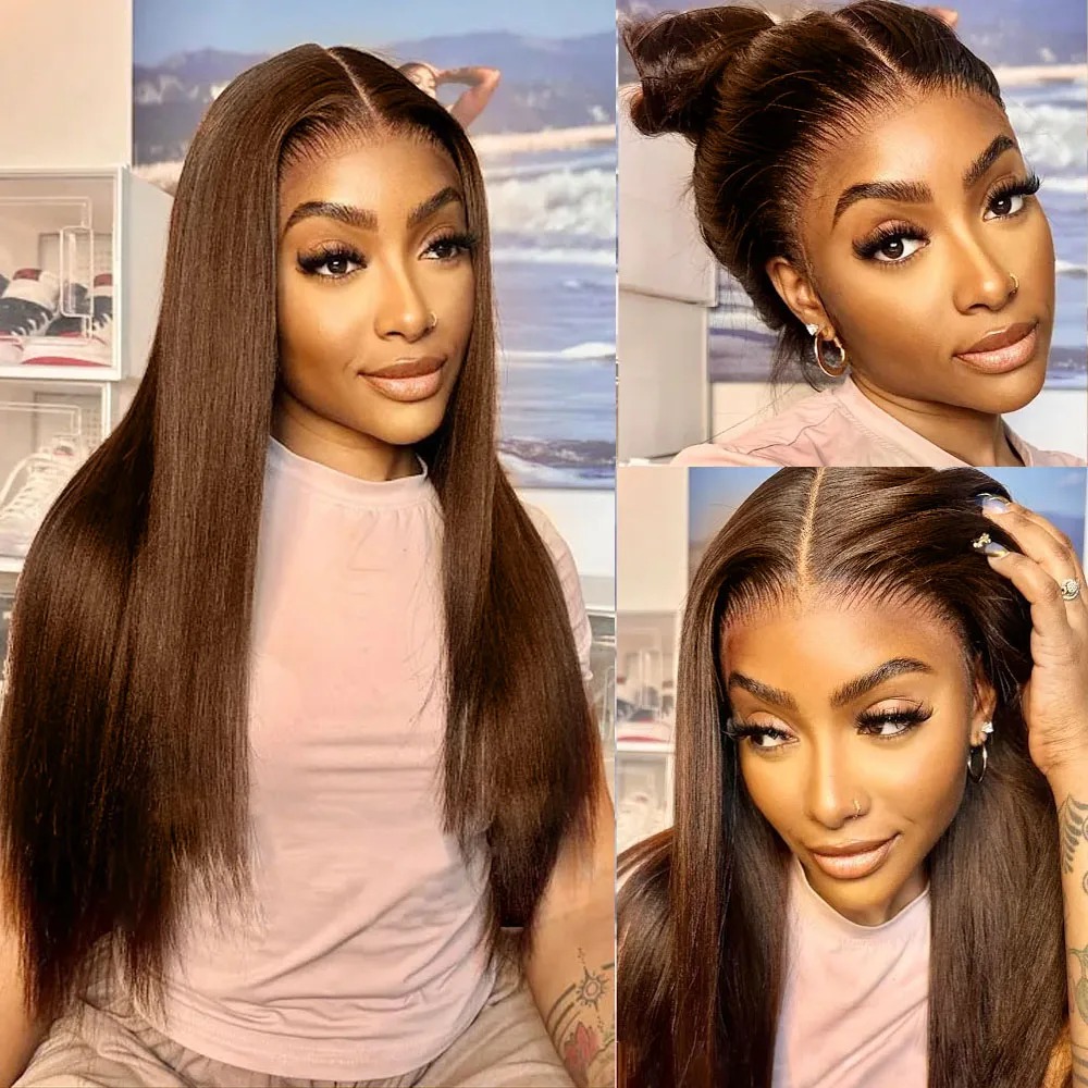 Hidden Invisible Strap 360 Full Hd Lace Glueless Wig Straight Chocolate Brown Hd Transparent Lace 30 Inch Lace Front Wigs Human Hair Pre-Cut 360 Front