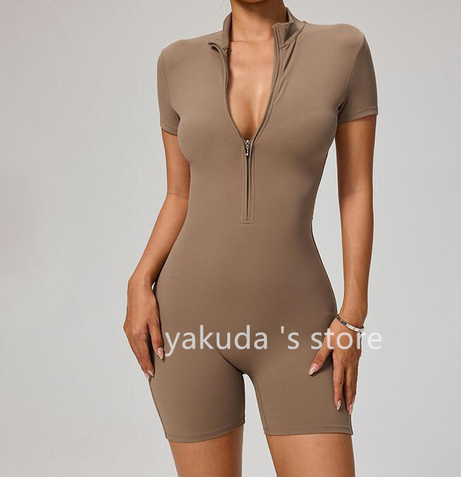 short Sleeved Exercise & Fitness Wear Yoga Outfits Zipper Yoga Jumpsuit Dance Fitness Tight Fitting Sports Cycling Clothes Suits Mysterybox Store