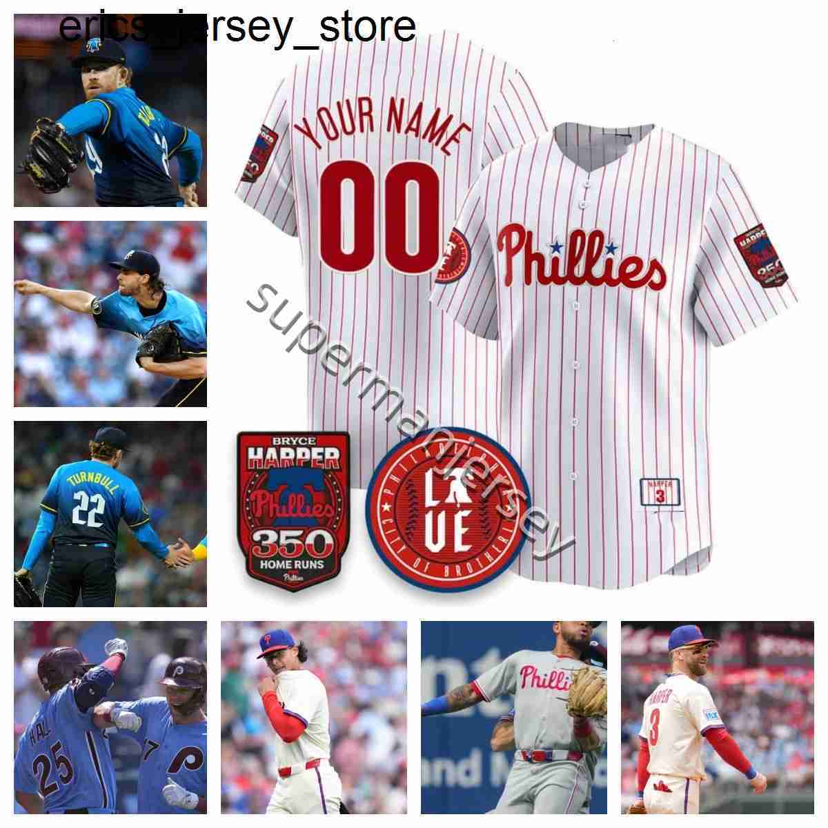 2025 Custom Baseball Jersey All Stitched Phillies Harper 3 Edmundo Sosa Alec Bohm 28 Trea Turner Bryson Stott Schwarber Kepler Men Women Youth