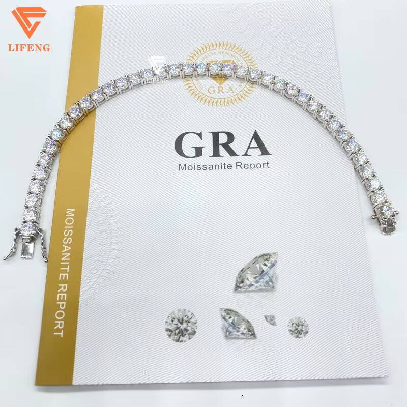 Lifeng Jewelry 5mm VVS Moissanite Tennis Chain Necklace Set White Gold Plated Hiphop Style Iced Bracelet Chain Sterling Silver