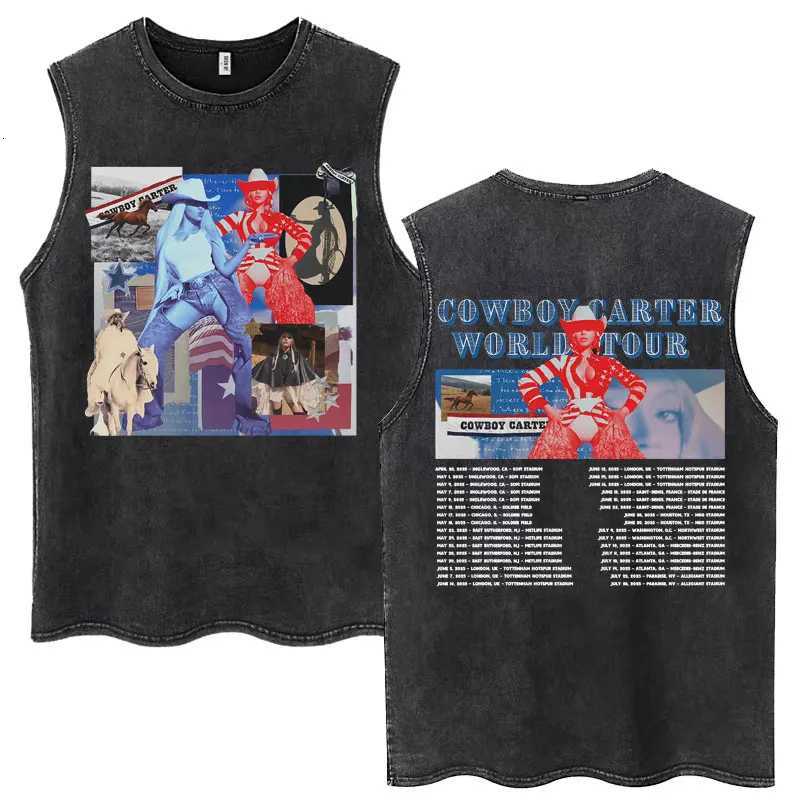Beyonce Cowboy Carter 2025 Tour Wash Tank Tops Men Women Fashion Popular Music T Shirts Cotton Oversized Sleeveless Street Tees X250821