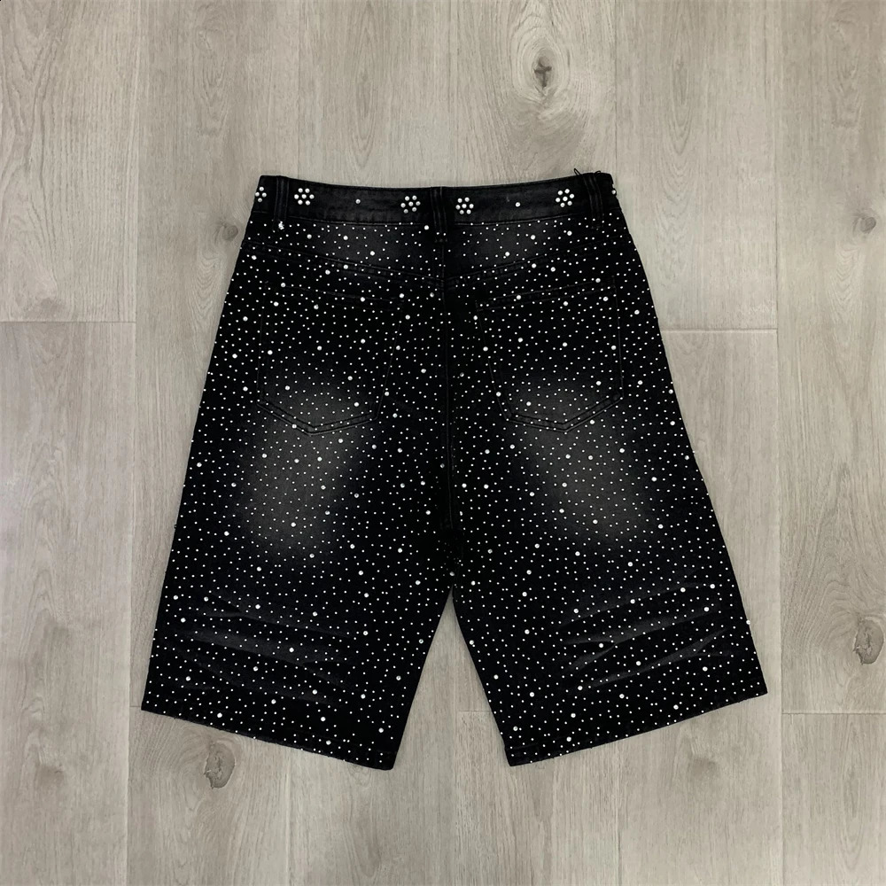 Flash Diamond Bing Vale Vintage Washed Black Denim Shorts Men Women VALLEY DREAMS Jean Breeches 250820