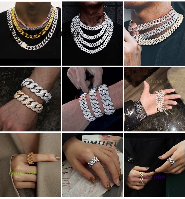 Fine Jewelry 925 Sterling Silver Moissanite Cuban Bracelet Hiphop Cuban Link Chain 8mm-20mm VVS Moissanite Cuban Chain