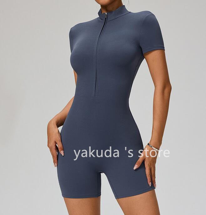 short Sleeved Exercise & Fitness Wear Yoga Outfits Zipper Yoga Jumpsuit Dance Fitness Tight Fitting Sports Cycling Clothes Suits Mysterybox Store