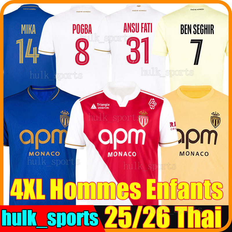 4XL 25/26 AS MonacoS POGBA 3rd Soccer Jerseys 2025 MIKA ANSU FATI MINAMINO BEN SEGHIR EMBOLO ILENIKHENA BALOGUN DIATTA AKLIOUCHE Men kids Kits sets football shirts
