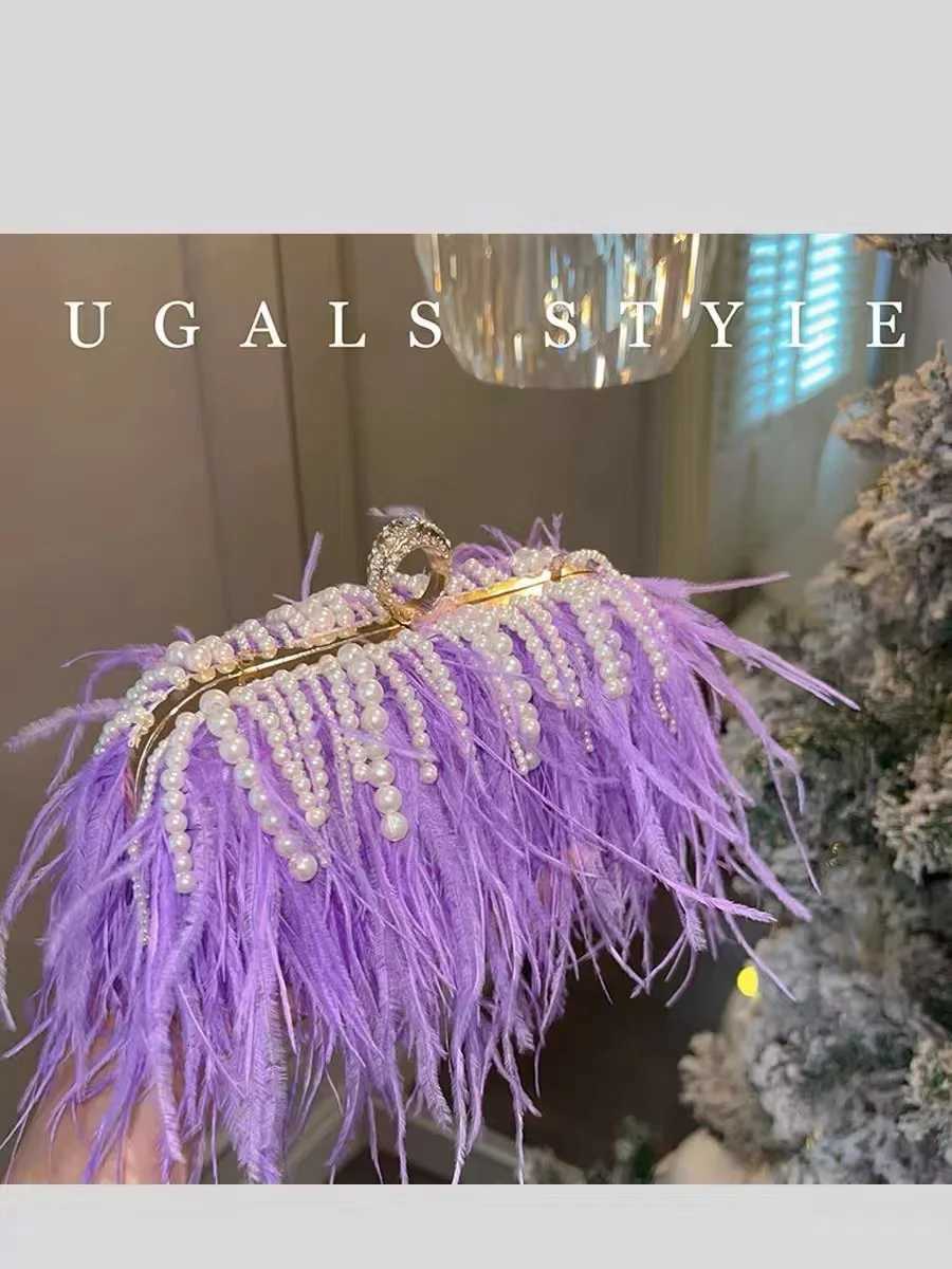 Designer Ostrich Hair Evening Bag Pearl Beading Tassel Womens Handbag Wedding Party Clutch Purse Shoulder Crossbody Bag Z250821