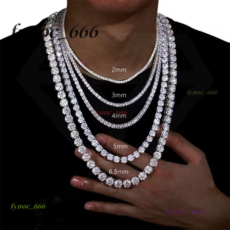Custom Hiphop VVS Moissanite Diamond Necklace S925 Sterling Silver 2mm-6.5mm Tennis Chains