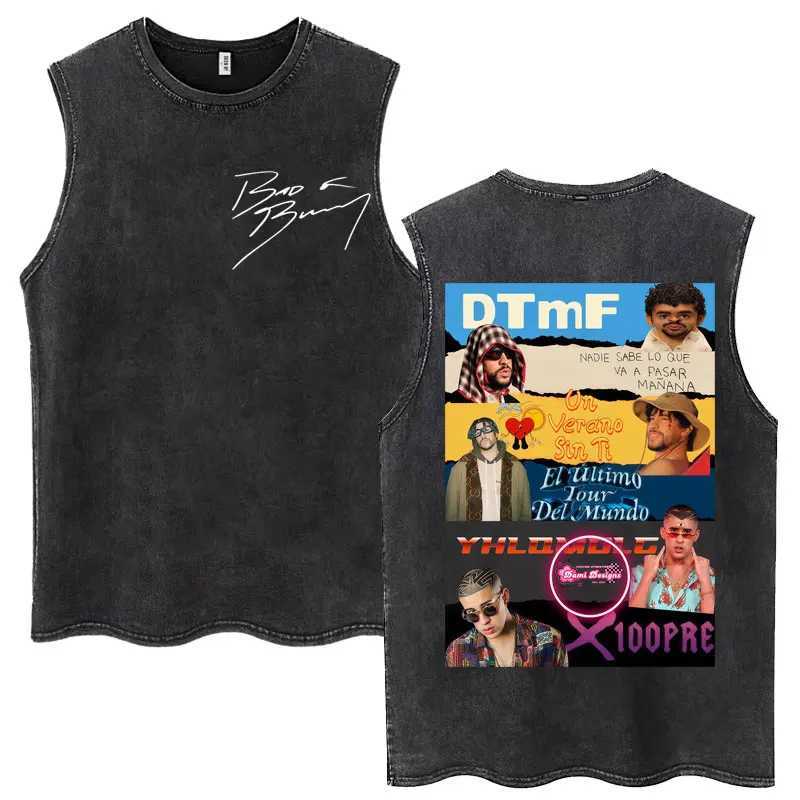 Rapper Vintage Washed Tank Tops DTMF DeBi TiRAR MaS Photos Album Sleeveless T Shirts Mens Hip Hop Fashion Loose Tshirt X250821