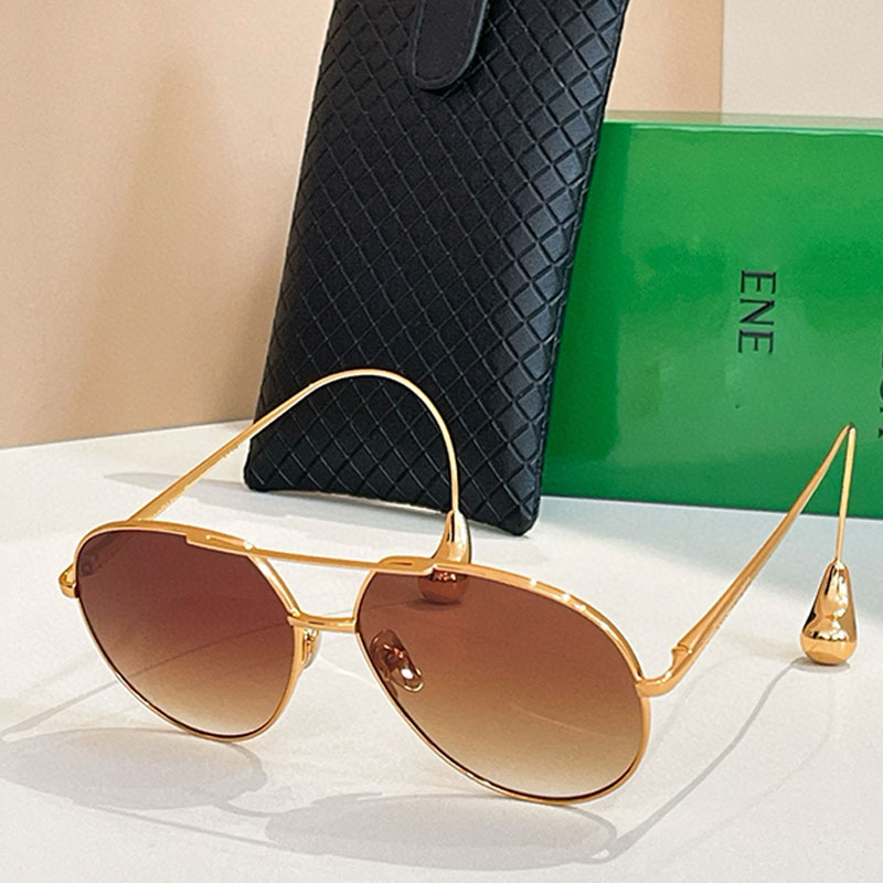 Womens Mens Luxury Oval Metal Pilot Sunglasses 1701LA Retro Gradient Brown Large Frame Eyewear Unique Curved Circular Mirror Legs Travel Driving Glasses UV400