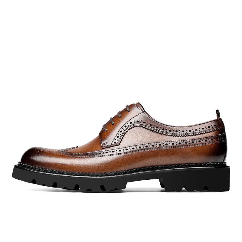 Brock carved leather shoes, British leather thick-soled lace-up, business men's breathable, groom wedding shoes
