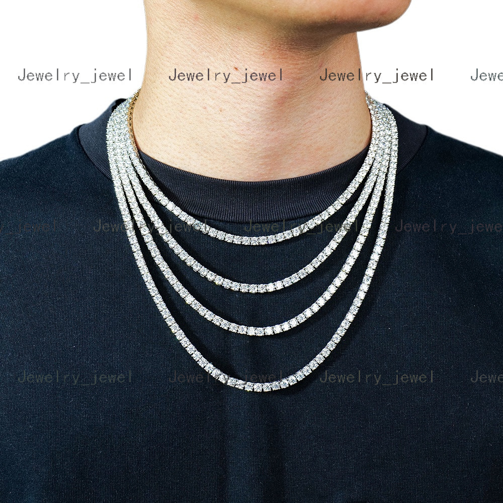 Wholesale Hip Hop Men Women Gra Certified 925 Silver Jewelry 4mm D Color VVS Moissanite Diamond Tennis Necklace Passed Test