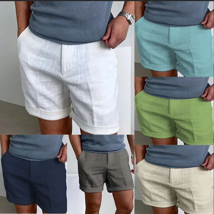 Mens Cotton Linen Shorts Pants Male Summer Breathable Solid Color Trousers Fitness Streetwear y250813