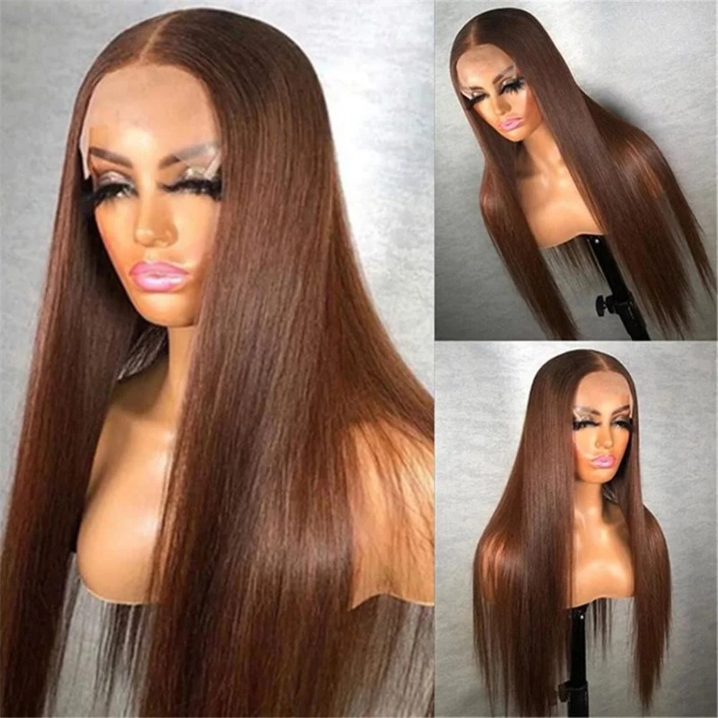 Chocolate Brown Straight Lace Front Wigs Hd Transparent Lace Pre-Cut Transparent Lace Frontal Wig Pre Plucked Remy Wear And Go 13x4 Brazilian Human Ha